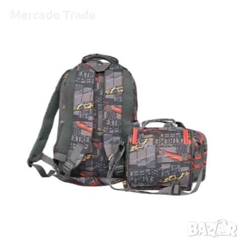 Комплект раница и чанта за храна Mercado Trade, За ученици, За момче, Червен, снимка 3 - Раници - 51487498