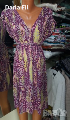 РАЗПРОДАЖБА Рокля с висока талия в цветове марсала-жълто, снимка 1