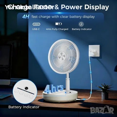 Marchpower сгъваем безжичен вентилатор 7200mAh, снимка 6 - Вентилатори - 56292842