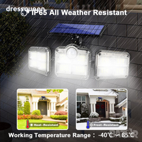 122LED  СОЛАРНА ЛАМПА СЕНЗОР ЗА ДВИЖЕНИЕ И СЕНЗОР ЗА ЗДРАЧ, снимка 8 - Соларни лампи - 44566614