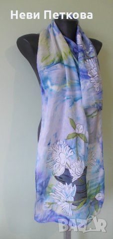 Рисуван копринен шал АВАНТЮРА, снимка 3 - Шалове - 31672957