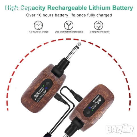 Нов AKLOT Безжичен предавател на китара приемник набор 5.8G Hz Вградена акумулаторна литиева батерия, снимка 2 - Друга електроника - 51563015