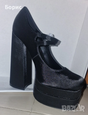 Черни сатенени обувки на платформа, снимка 7 - Дамски обувки на ток - 54031164