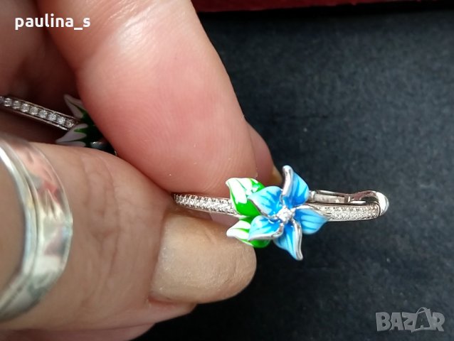 Японски, дизайнерски сребърни обеци с циркони и ръчно рисуван емайл 925 , снимка 9 - Обеци - 29262795