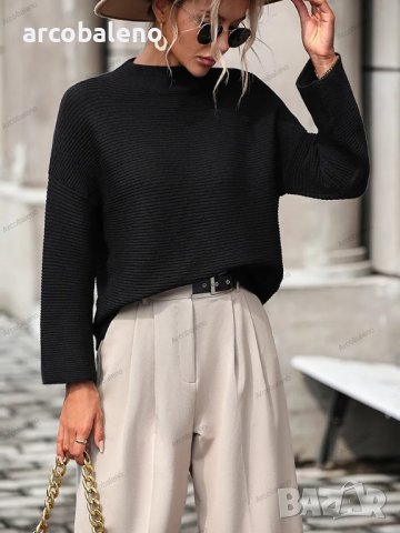 Свободен дамски едноцветен пуловер, 5цвята, снимка 13 - Блузи с дълъг ръкав и пуловери - 42284226