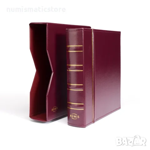 Leuchtturm NUMIS Classic албум с 5 листа с касета - червен цвят 