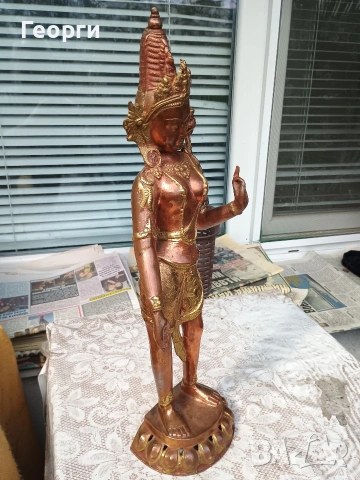 Голяма бронзова Тара,статуетка-43 см., снимка 3 - Колекции - 54254899