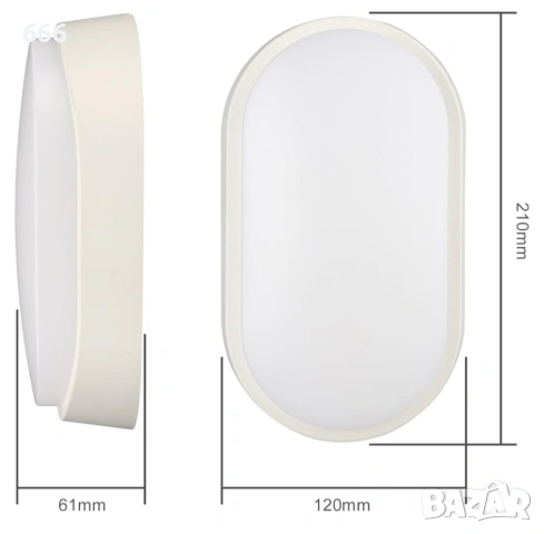 18 W LED 4000 K IP65 Овална стенна лампа с бяла рамка за вътрешна и външна употреба, снимка 3 - Други - 54011464