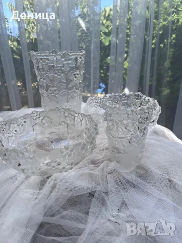 Ваза от Walther Glas от серията Carmen Satin с красив релефен  дизайн от матово и прозрачно стъкло, снимка 16 - Вази - 56218918