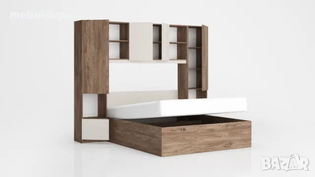 Спалня с надстройка Лора с матрак Даная 160/200 см,  Браун силвърджак/Кашмир, снимка 2 - Спални и легла - 47282486