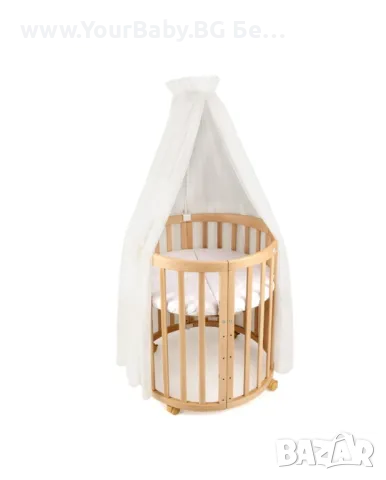 Бяла дървена кошара за бебе 7в1 Овал, Детско легло 0-10 год., снимка 4 - Кошарки - 50281802
