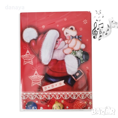 6274 Музикална коледна картичка с червен плик, 20×14.5 см, със светлина и мелодия