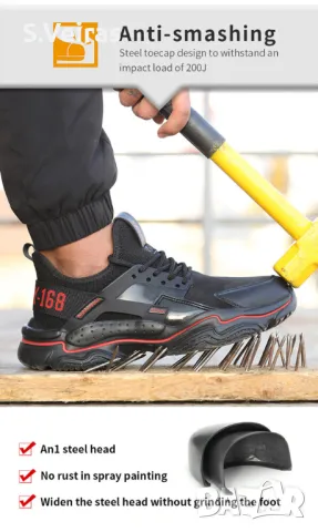 Защитни Работни Обувки Veiras Sport, S1P, Черно / Червено, снимка 6 - Маратонки - 50269920