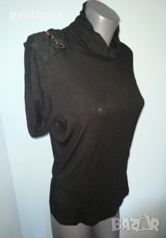 Уникална еластична блуза с поло яка и дълъг декориран ръкав "Martviser" , снимка 1 - Блузи с дълъг ръкав и пуловери - 30584081
