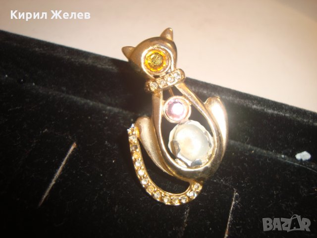 БРОШКА КОТКА с ПОЗЛАТА МЕДНА с КАМЪНИ ВИНТИДЖ АРТ ДЕКО БИЖУ 3736, снимка 4 - Други - 30637317