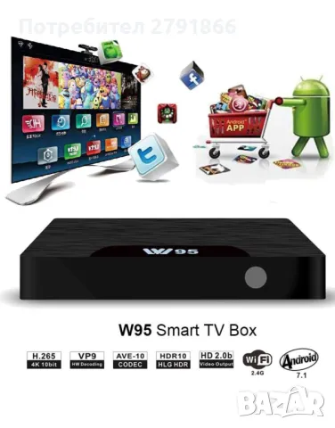 W95 4K Android 7.1 TV Box, Amlogic S905W Quad-Core, 1GB RAM & 8GB ROM, 4K, снимка 2 - Плейъри, домашно кино, прожектори - 48056494