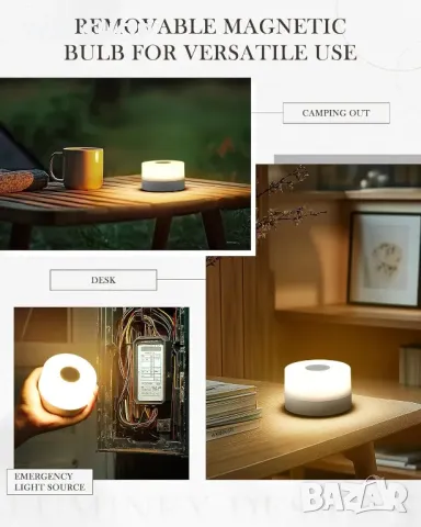 LuminexDesigns Акумулаторна безжична настолна лампа с подвижна преносима магнитна крушка, LED, снимка 2 - Лед осветление - 49551985