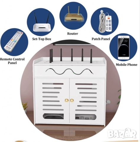 Органайзер шкаф за Wi-Fi рутер и кабели – 3 нива, бял дизайн, снимка 3 - Други стоки за дома - 51947546