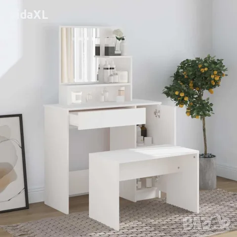 vidaXL Тоалетка с огледало, бяла, 86,5x35x136 см, снимка 3 - Тоалетки - 56147809