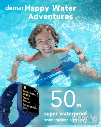 BIGGERFIVE Смарт часовник за деца, крачкомер, сърдечен ритъм, 5ATM водоустойчив, монитор за сън, син, снимка 4 - Смарт часовници - 48498939