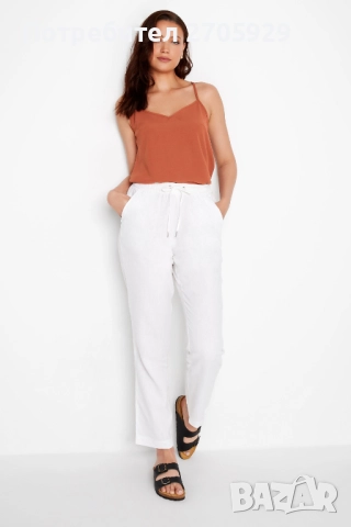 Бял дамски панталон от 100% лен, размер М, снимка 5 - Панталони - 52220211