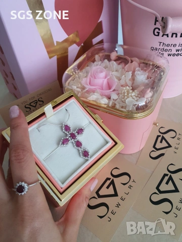 Стилен и масивен сребърен кръст с рубин от Таиланд, снимка 4 - Колиета, медальони, синджири - 53324103