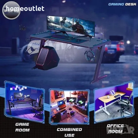 ПРОМОЦИЯ Геймърско бюро с LED RGB осветление WISFOR JJ-ZT823, снимка 3 - Бюра - 48990522