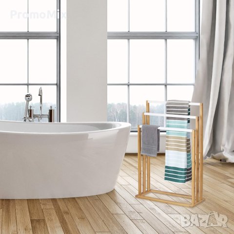 Бамбукова поставка за кърпи Relaxdays 10020308 3 ръмена свободно стояща, снимка 3 - Други стоки за дома - 44197036