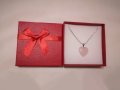 Посребрено Колие Сърце + Кутийка + Торбичка розов кварц Подарък за жена, снимка 2