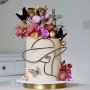 8 вид Абстрактно дамско лице с капела шапка черен златен контур топер украса декор торта, снимка 1 - Други - 40735827