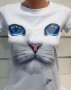 Страхотна нова дамска бяла тениска с 3D принт Котка със сини очи, снимка 7