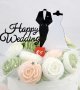 Happy Wedding Костюм и Рокля твърд черно бял твърд топер за торта Сватбен сватба , снимка 1 - Други - 30126565