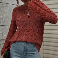 Дамски свободен пуловер с кръгло деколте, 3цвята - 023, снимка 2 - Блузи с дълъг ръкав и пуловери - 42926721