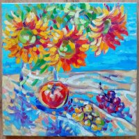 Картина с маслени бои "Слънчогледите и морето ", снимка 1 - Картини - 42229208
