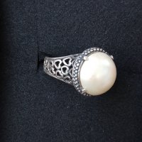 Стар турски пръстен с естествена перла / сребърен пръстен проба 925 , снимка 1 - Пръстени - 30033456