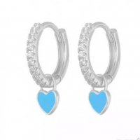 Сребърни висящи обеци "Summer hearts",blue,бранд/нови, снимка 1 - Колиета, медальони, синджири - 37069130