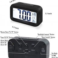 Arespark 5,3" LCD цифров алармен часовник, температура, дата, нощна светлина, дрямка, снимка 2 - Друга електроника - 37735326