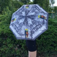 1536 Сгъваем автоматичен чадър за дъжд стил Париж 97см диаметър, снимка 7 - Други - 29240899