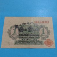 Рядка банкнота една марка 1914 година Германия с червен печат за колекция - 18857, снимка 1 - Нумизматика и бонистика - 31186574