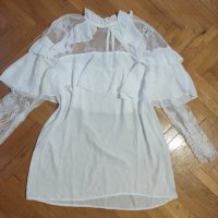НОВИ дамски блузи с дантела и къдри в три цвята (размер М), снимка 2 - Блузи с дълъг ръкав и пуловери - 35361601