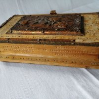 Стара дървена кутия, дърворезба, меден обков, снимка 4 - Други - 35538326