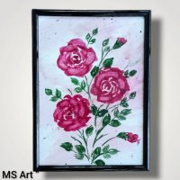Мини картина с рози " Акварел , снимка 1 - Картини - 37333245