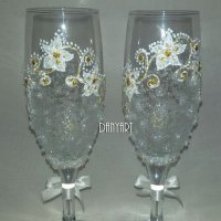 Двойка чаши за бяло вино White flowers, снимка 4 - Чаши - 31935306