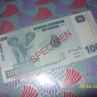 100 франка конго 2007 год specimen, снимка 1 - Нумизматика и бонистика - 31942018