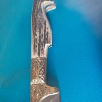 Ловен нож с дръжк от еленов рог и бронз, снимка 4 - Ножове - 38390711