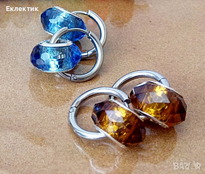 Обеци от неръждаема стомана и кристални мъниста, снимка 1