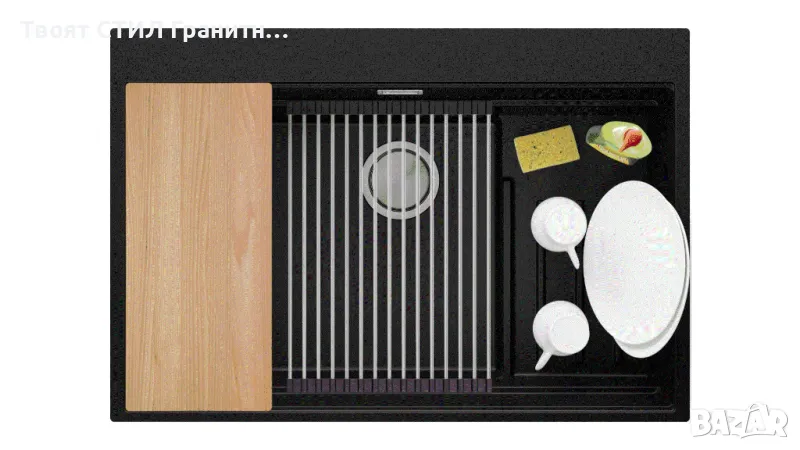 Черна кухненска мивка от гранит Осло 80 Max Multilevel 780 x 530 mm, снимка 1