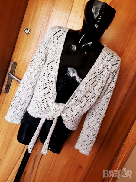 Светло сива къса жилетка на дупки и връзване и блестящ ефект ХЛ, снимка 1