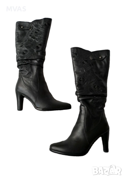 Нови естествена кожа дамски зимни ботуши на ток с естествен пух пълнеж 38 39 размер, снимка 1