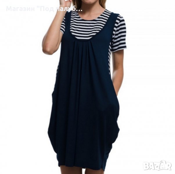Нова дамска моряшка рокля-сукман с къс ръкав, снимка 1